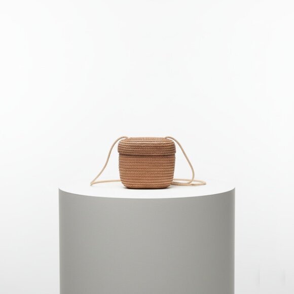 Made in Italy Small Woven Straw Crossbody Bag Handcrafted Long Strap Brown - Picture 1 of 14